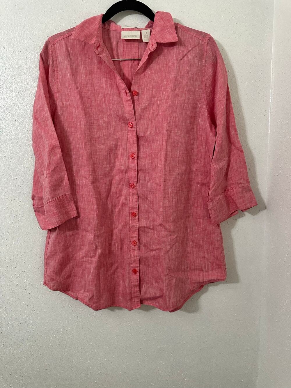 Chicos linen red shirt size 0 or S 100% linen